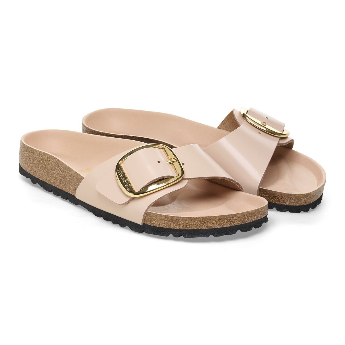 Madrid Big Buckle Natural Leather Patent - High-Shine New Beige