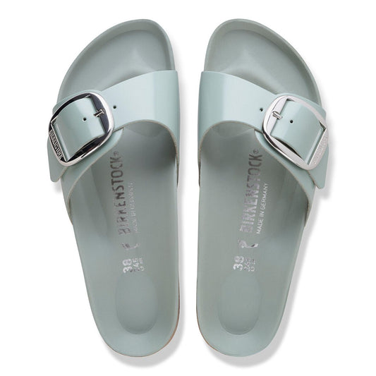 Madrid Big Buckle Natural Leather Patent - High-Shine Pure Sage