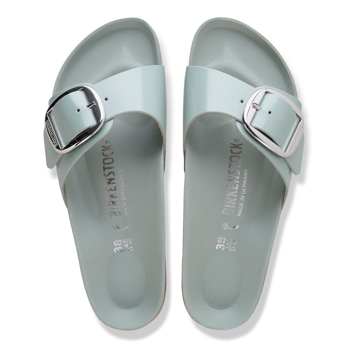 Madrid Big Buckle Natural Leather Patent - High-Shine Pure Sage