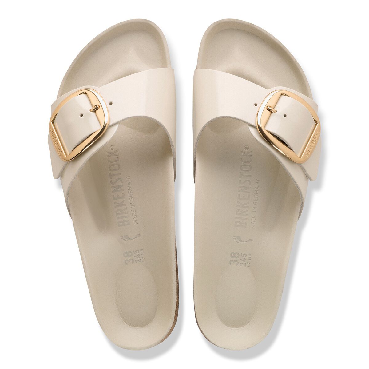 Madrid Big Buckle Natural Leather Patent - High-Shine Oyster