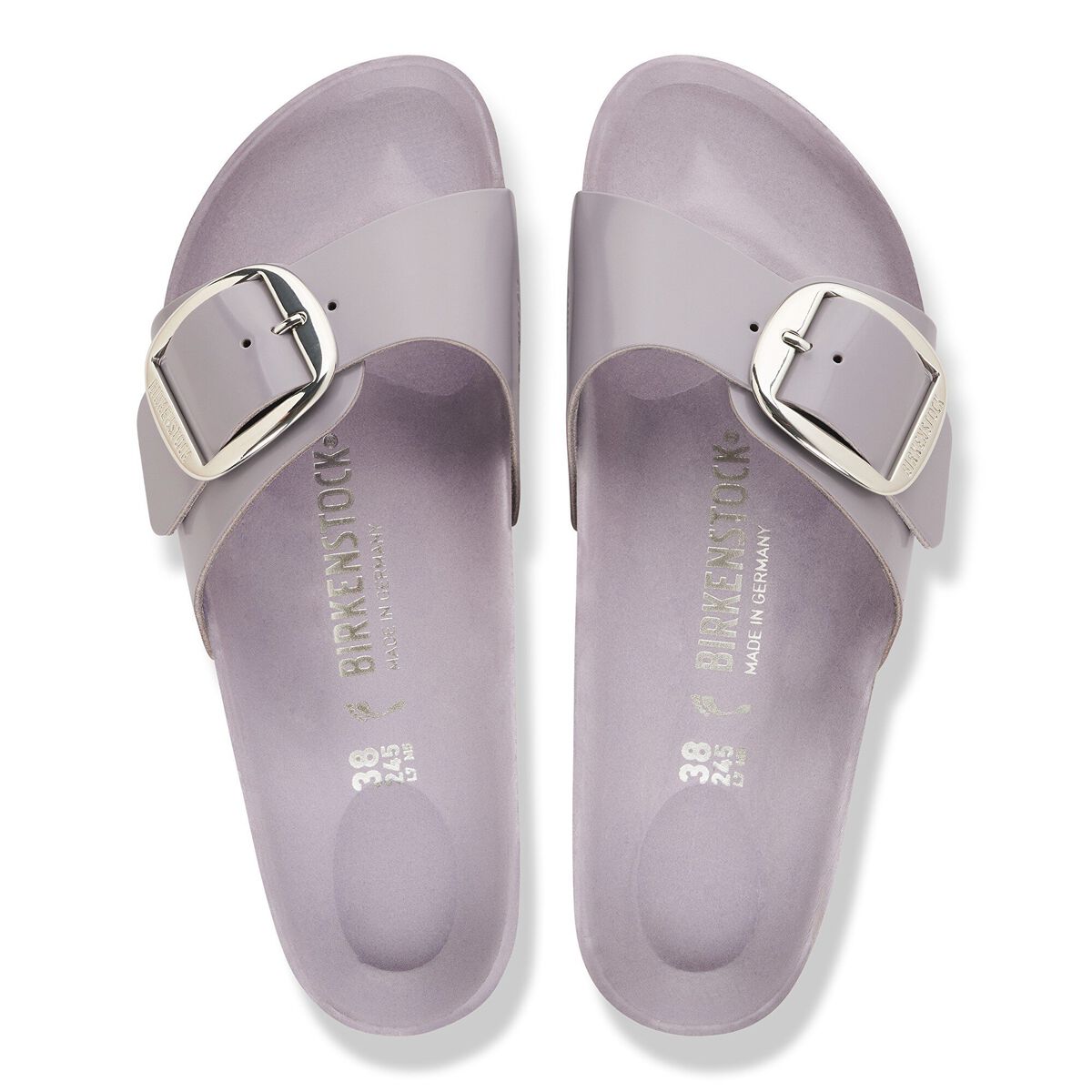 Madrid Big Buckle Natural Leather Patent - High-Shine Lavender Sky